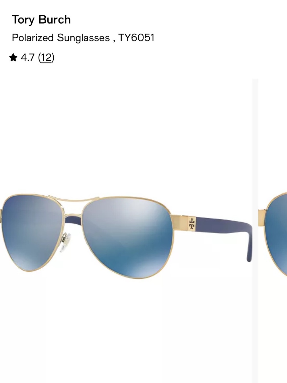 Fair Condition Tory Burch Gold and Blue Polarized Sunglasses, TY6051